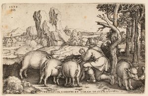 De Verloren Zoon met de Zwijnen, 1538 door Hans Sebald Beham